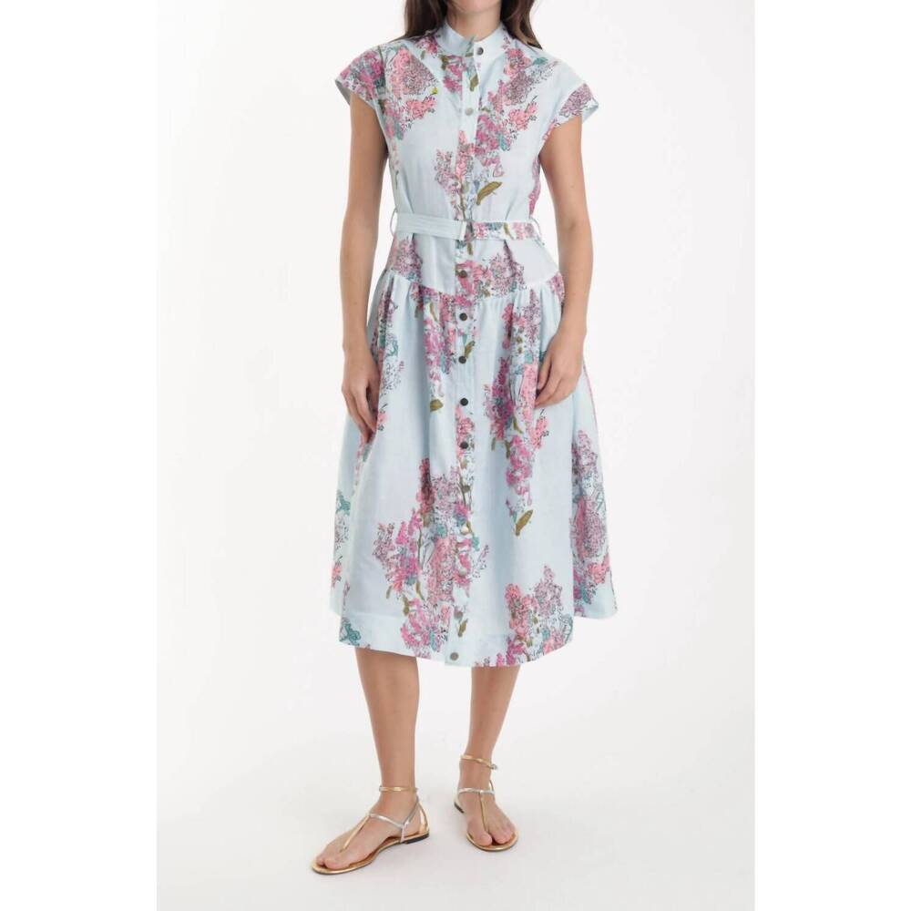 NEW KARINA GRIMALDI zelie print midi dress in eden blue